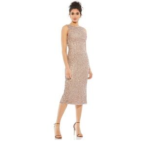 Mac Duggal Rose Gold Sequin Midi Dress